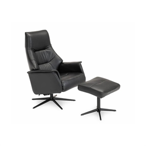 CAPRI LÆNESTOL MED SKAMMEL - SORT SEMIANILIN LÆDER - SORT SOKKEL